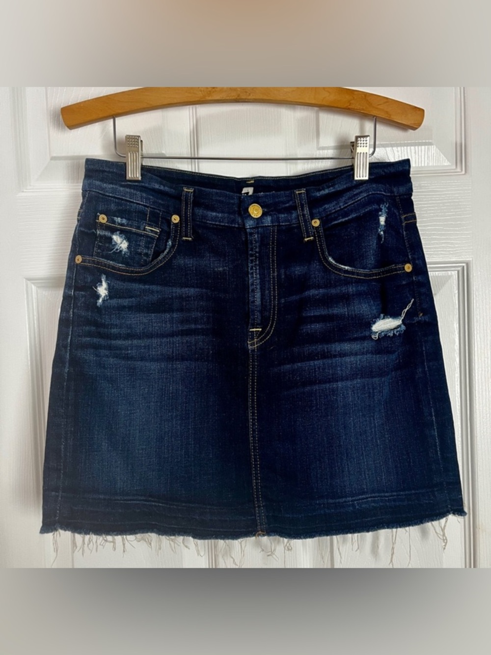 7 For All Mankind Dark Wash Denim Mini Skirt 28 A-Line Y2K Classic